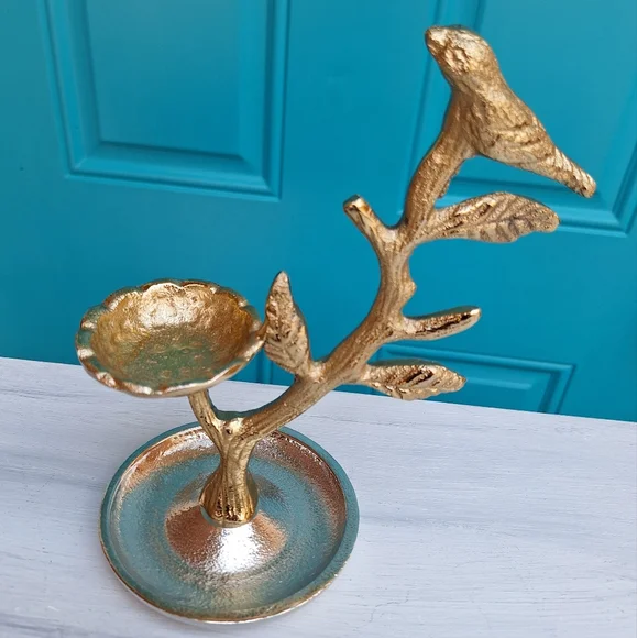 Metal Jewelry Display Stand Holder Bird on a Branch Birds Nest Gold Silver NEW - Picture 6 of 13